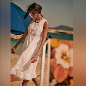 Sézane Zarri Dress/white linen with embroidery/size 8/new with tags